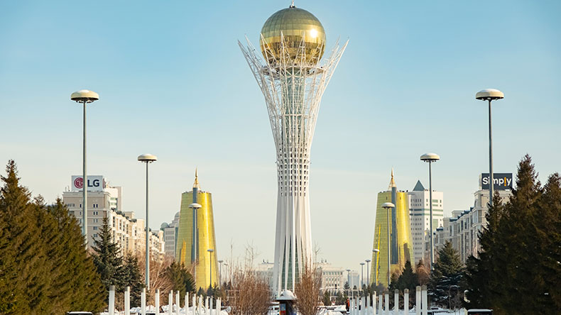 View of the Bayterek Tower in Nur-Sultan, Astana, Kazakhstan