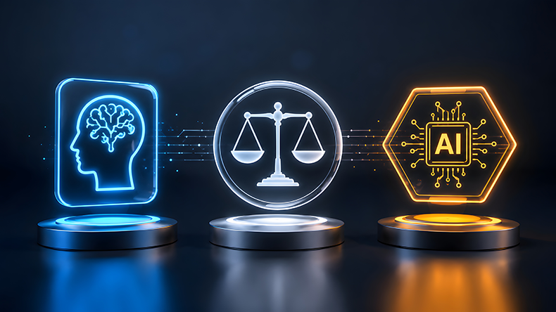 AI legal regulation concept comparing human neural network intelligence with ethical artificial intelligence