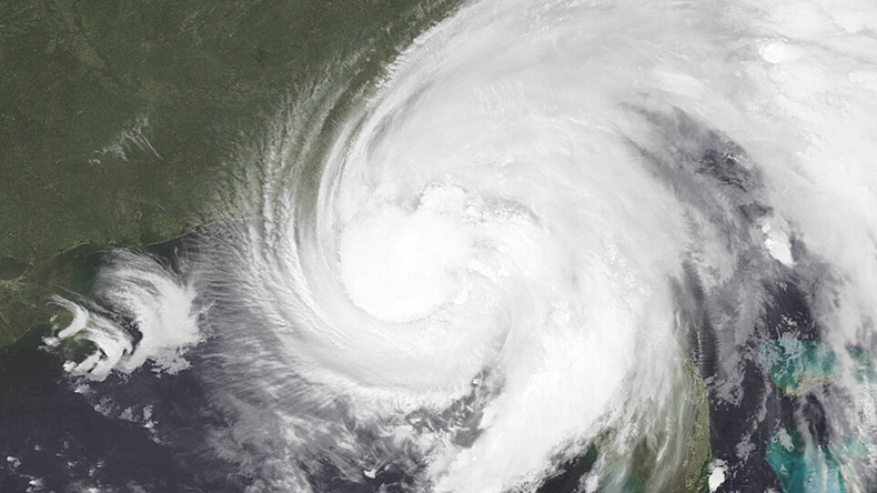 Hurricane Debby at its peak intensity while near its landfall in Florida on August 5, 2024.