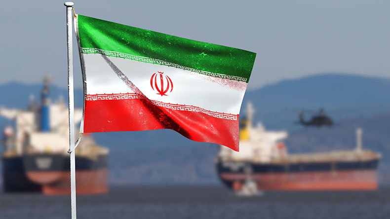 Iran Flag Waving Over Oil Tankers at Sea