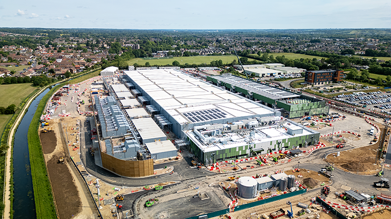 Aerial view of a large Google Data Centre being built in Cheshunt, Hertfordshire, UK on 31st May 2025