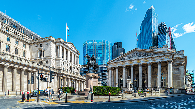 Bank of England and Royal Exchange in London