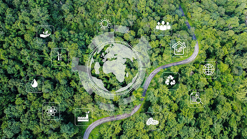 Environmental technology concept. sustainable ESG modernization development by using technology of renewable resources