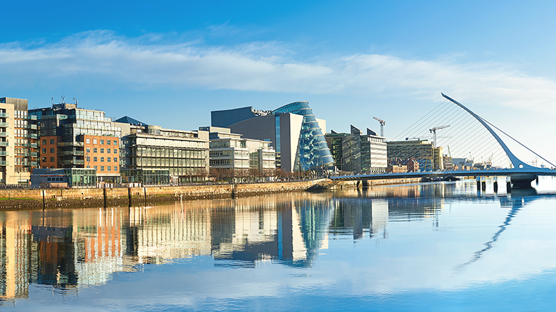 Modern buildings and offices on Liffey river in Dublin
