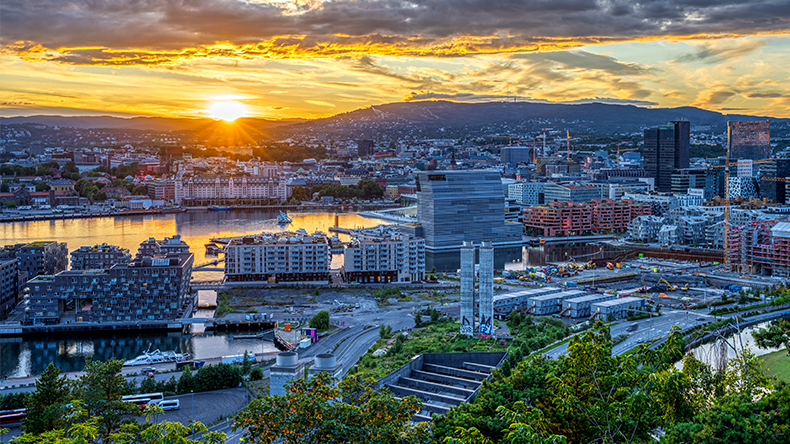 Beautiful sunset seen in Oslo, the capital of Norway