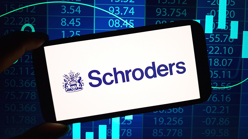 Schroders plc company logo displayed on mobile phone