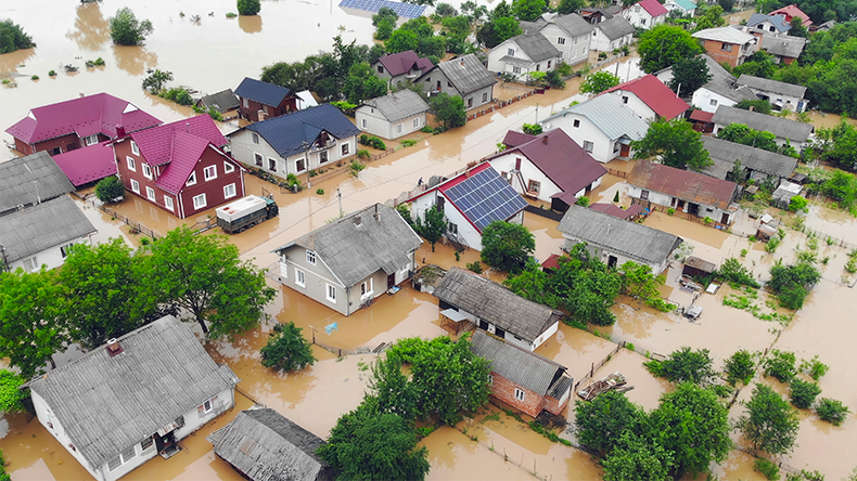 Flooded residential neighbourhood