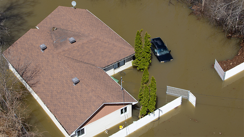 House in a flooded area in Montreal, Quebec Canada