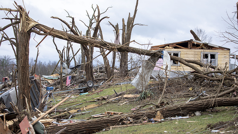 Tornado in US, damage and debris in rural southwest Michigan on March 7, 2026 in Union City, Michigan