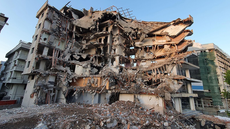 Destroyed building in the Turkish province of Kahramanmaras