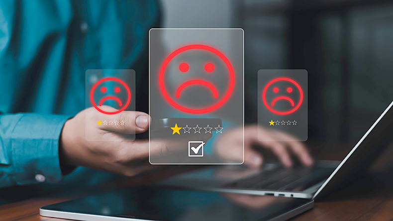 Customer feedback concept with negative rating on digital interface