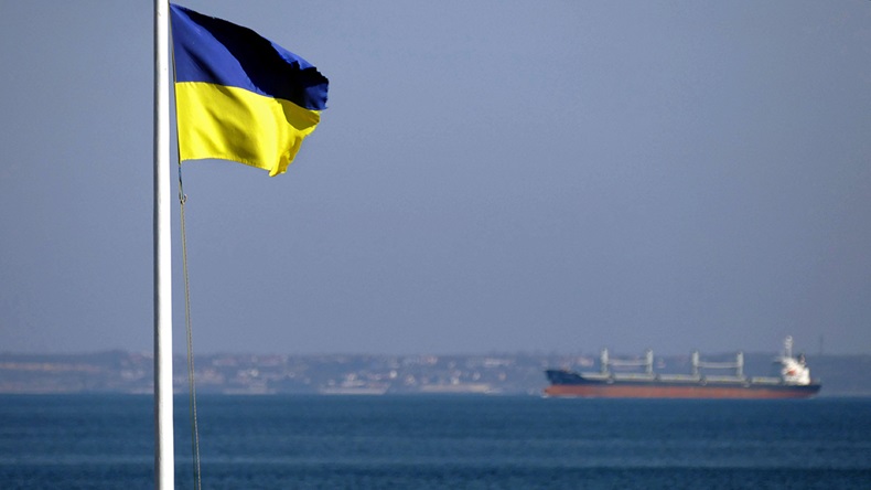 Ukraine flag and ship