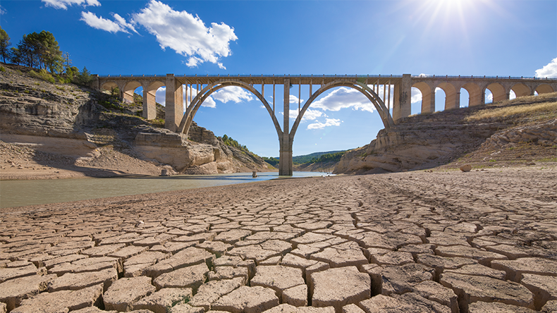 Cracked earth in a Spanish reservoir caused by drought