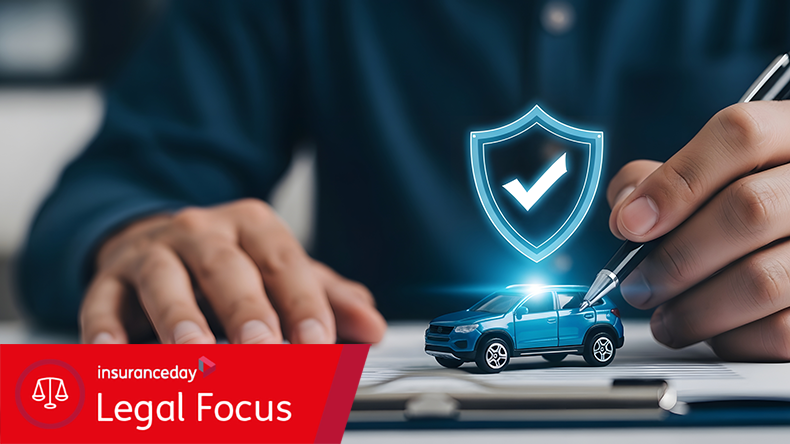 Businessman finalizing car insurance policy with digital shield protection
