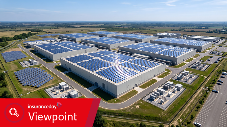 Aerial View of a Data Center Campus Topped With Vast Rooftop Solar Panel Arrays