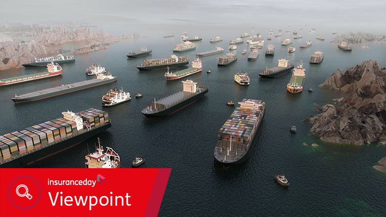 Cargo vessels congestion blocking maritime traffic in the Strait of Hormuz