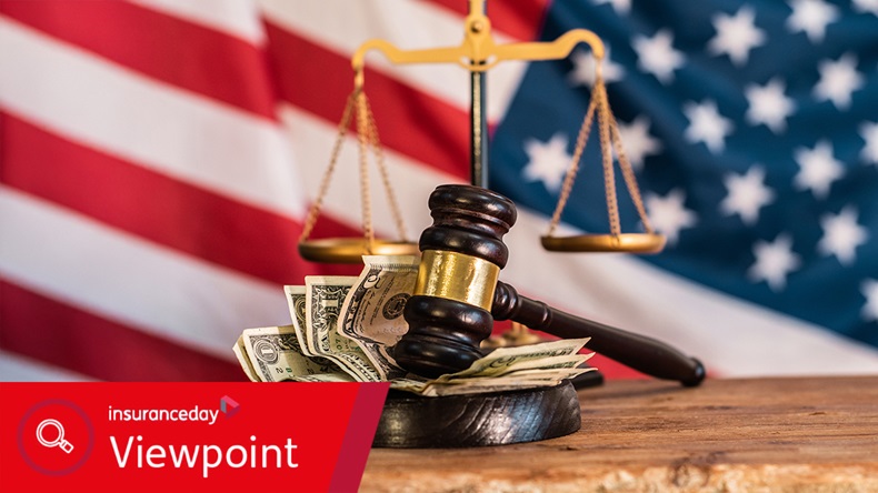 US flag gavel scales dollars