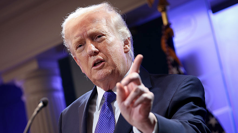 President Donald Trump answers questions during a press briefing held at the White House February 20, 2026 in Washington, DC after the US Supreme Court ruled against use of emergency powers to implement trade tariffs