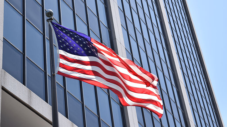 US flag in a building