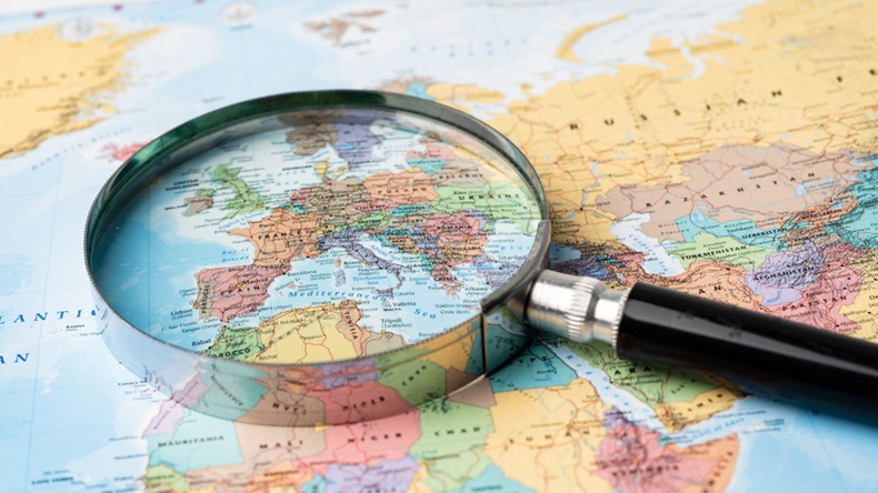 Europe magnifying glass (sasirin pamai/Alamy Stock Photo)