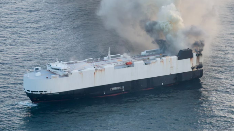 Car carrier Morning Midas on fire in the Pacific ocean