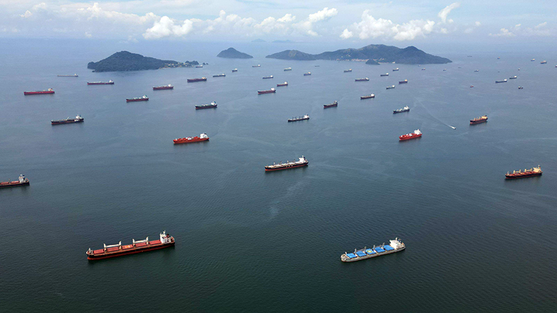Ships can be seen waiting to cross the Panama Canal