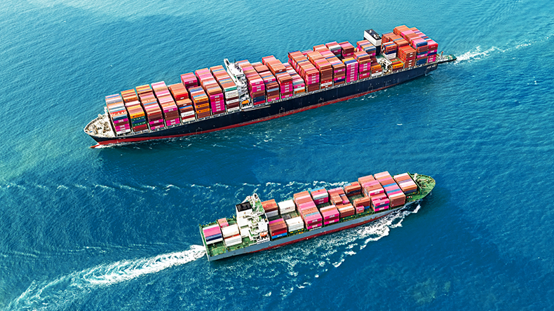Containerships passing at sea