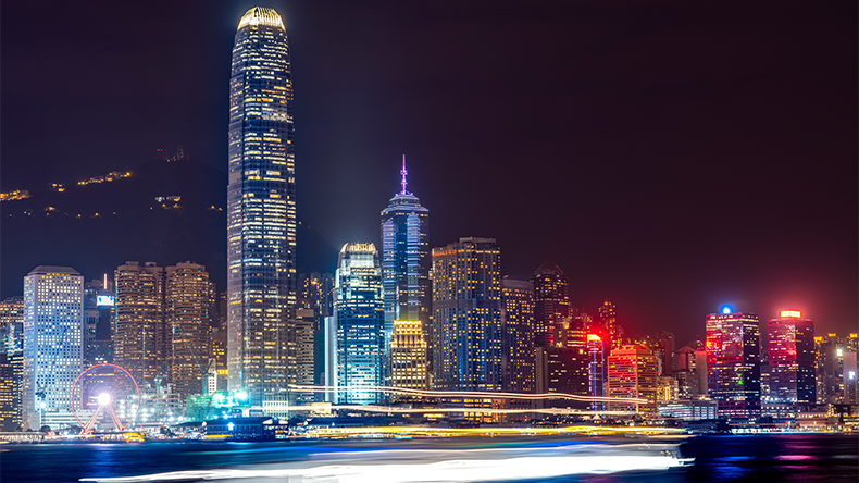 Hong Kong’s Victoria harbour view at night