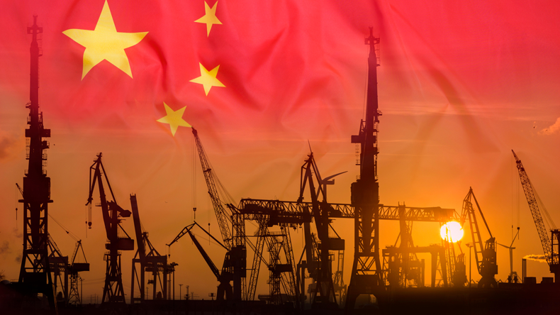 China flag with cranes