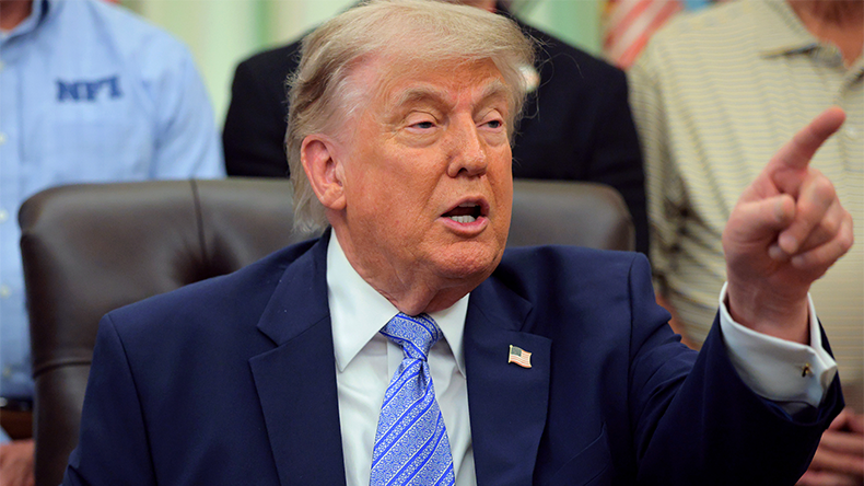 US President Donald Trump speaks during an event in the Oval Office of the White House on May 21, 2026 in Washington, DC
