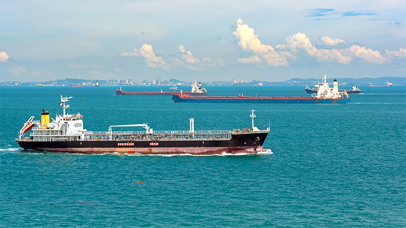 Tankers in Strait of Malacca in Singapore