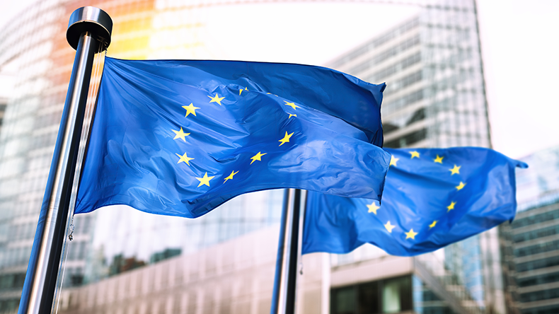 European Union flags waving in front of European Commission