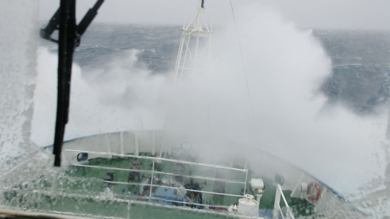 Ship in a storm in the Southern Ocean
