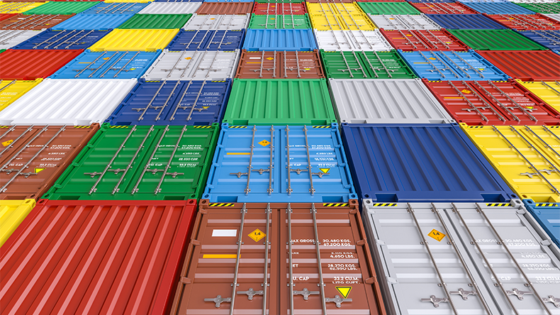 Colourful shipping containers in a big stack