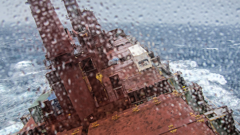 Containership in stormy sea