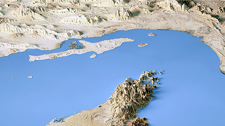 3D Render of a Satellite Landscape View of the Strait Of Hormuz
