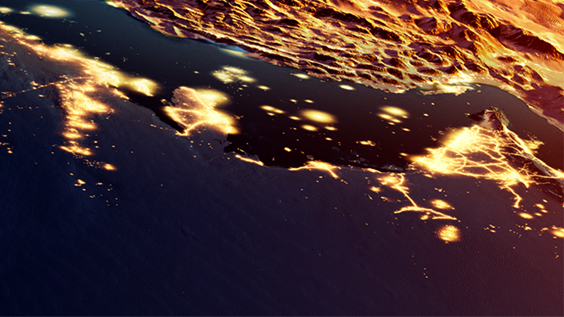 Middle East sunrise. Elements of this image furnished by NASA. 3d rendering