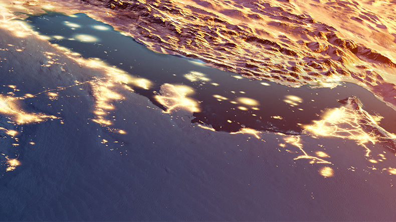 Middle East sunrise. Elements of this image furnished by NASA. 3d rendering