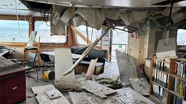 Damage to wheelhouse of Russian tanker Midvolga-2