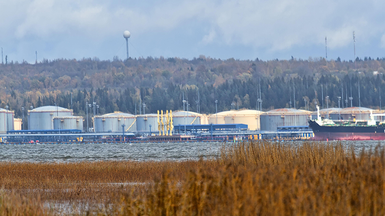 View from the sea of Ust-Luga oil terminal in Russia